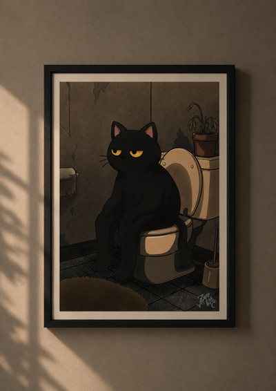 Cat on toilet poster