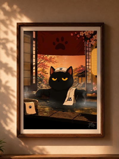 Cat in bathhouse poster