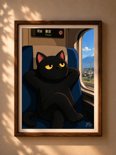 Cat in train poster